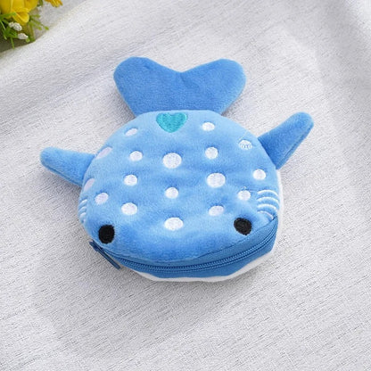 Monedero pequeño con forma de tiburón azul y ballenas