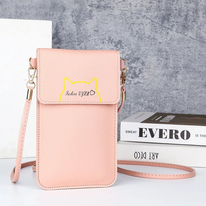 cartera para teléfono con pantalla táctil cruzada para mujer