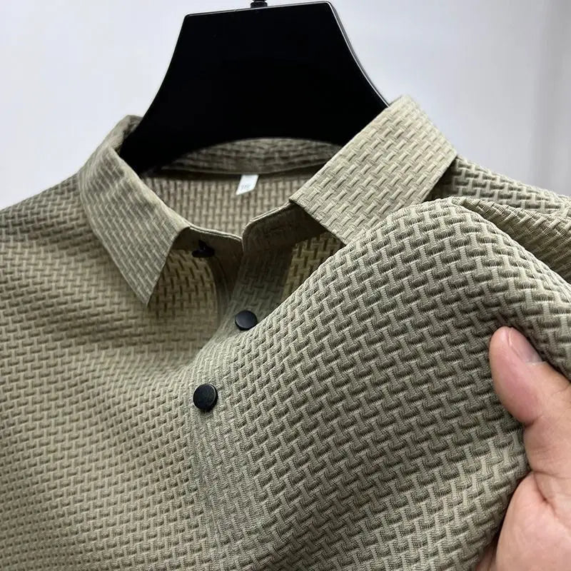 Camisa de manga corta de negocios delgada transpirable de seda de hielo para hombres