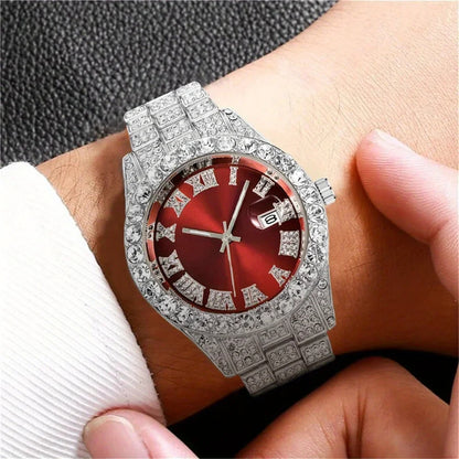 reloj de hombre de aleación con diamantes engastados