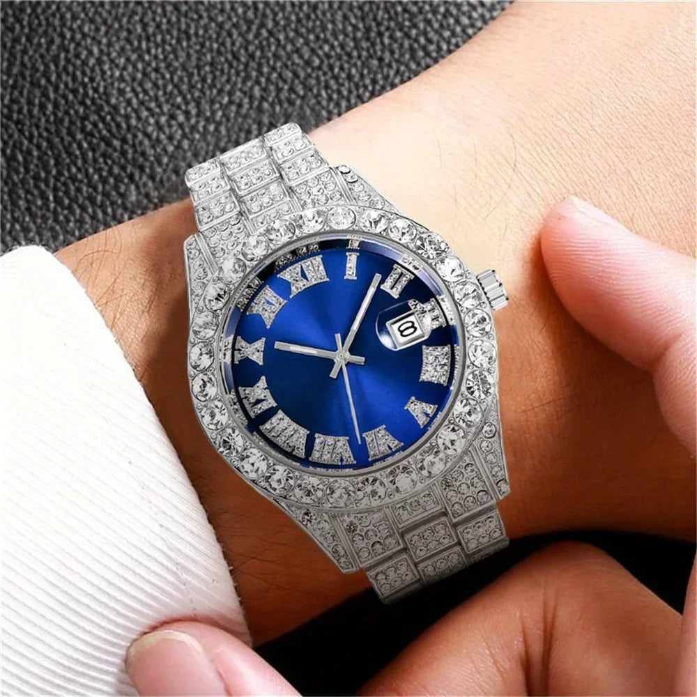 reloj de hombre de aleación con diamantes engastados