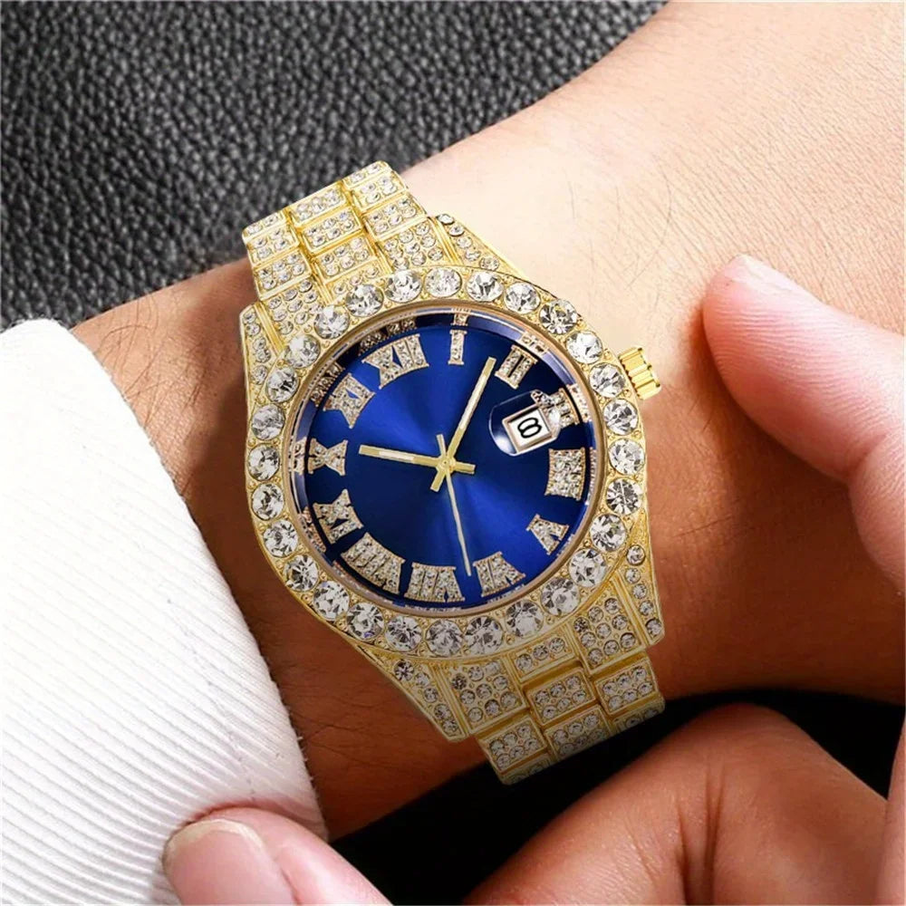 reloj de hombre de aleación con diamantes engastados