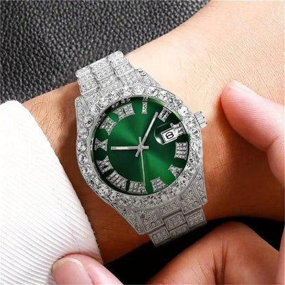 reloj de hombre de aleación con diamantes engastados